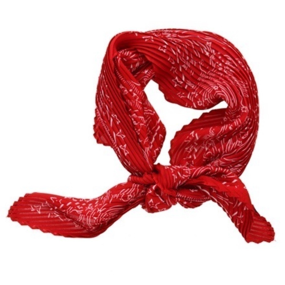 Pleated scarf with star design. Red and white. NWOT